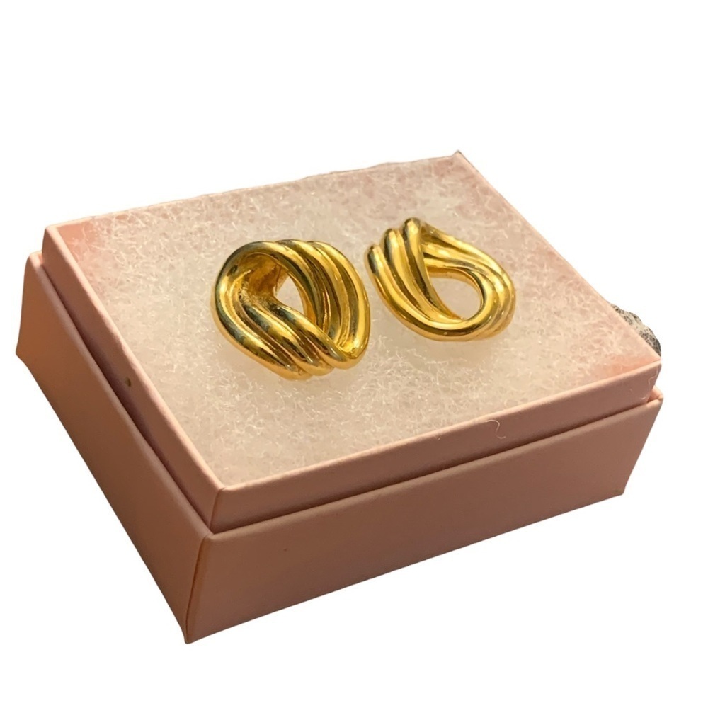 Monet Circular Earrings Gold Tone - Picture 2 of 3